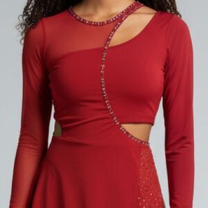 The Line up solo dance costume 2 piece red rhinestone custom CARLSBAD leotard SA